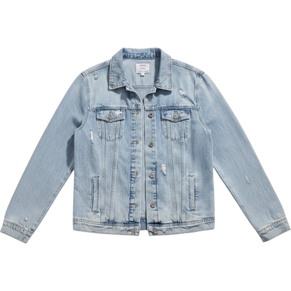 Old Navy Mens XXL Tall Light Wash Distressed Denim Trucker Jacket Cotton